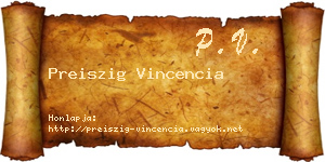 Preiszig Vincencia névjegykártya